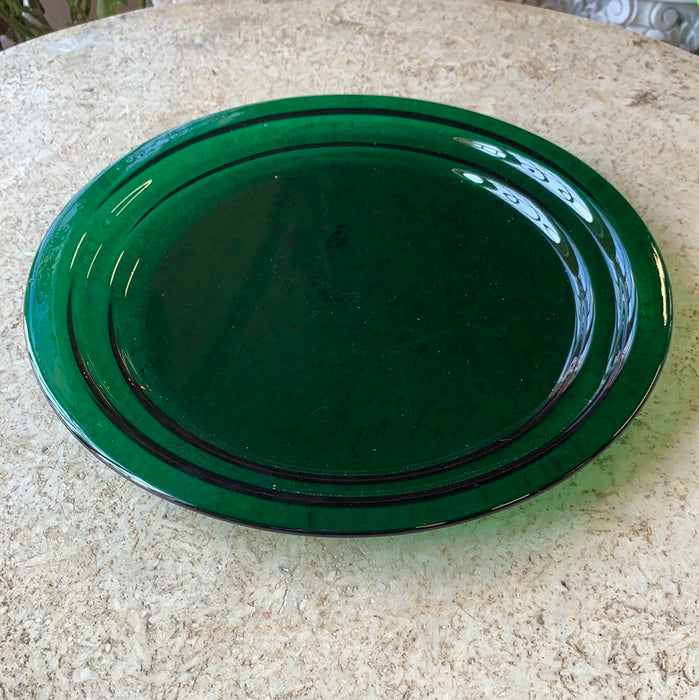 LARGE ROUND GREEN GLASS SERVING TRAY