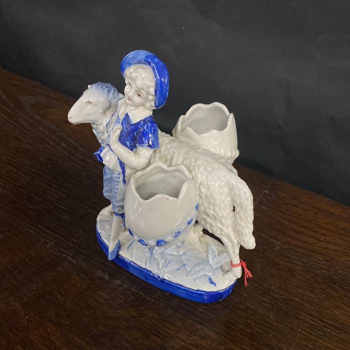 DELFT LADY AND SHEEP/LAMB FIGURINE