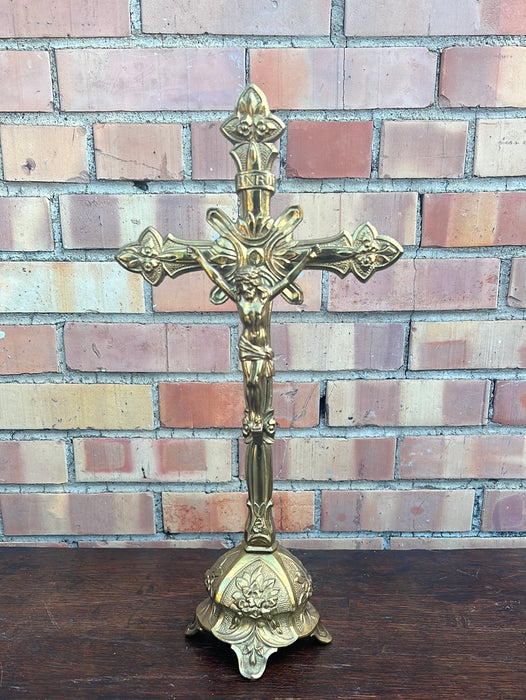 SMALL STANDING BRASS CRUCIFIX