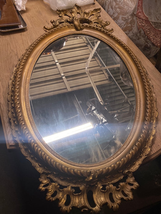 LARGE ORNATE OVAL 19TH C. GOLD FRENCH MIRROR