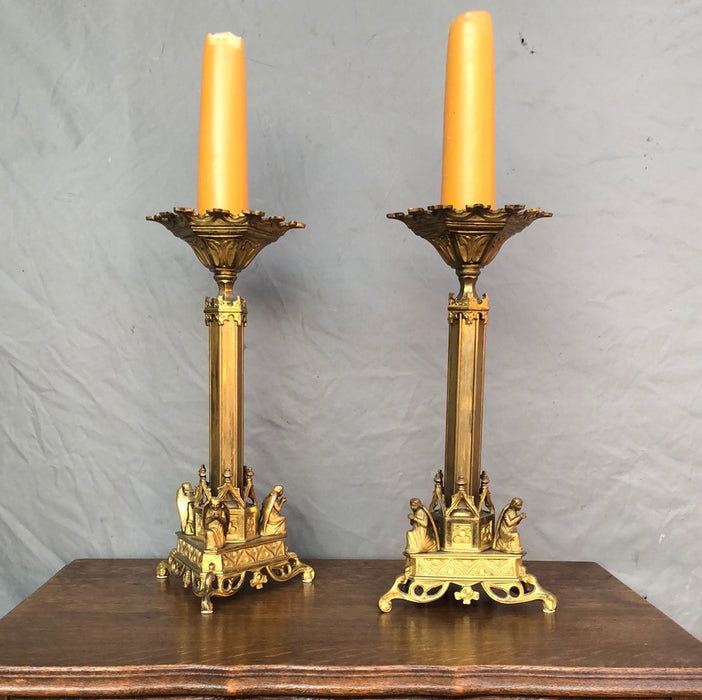 PAIR OF BRASS CHURCH ANGEL CANDLESTICKS