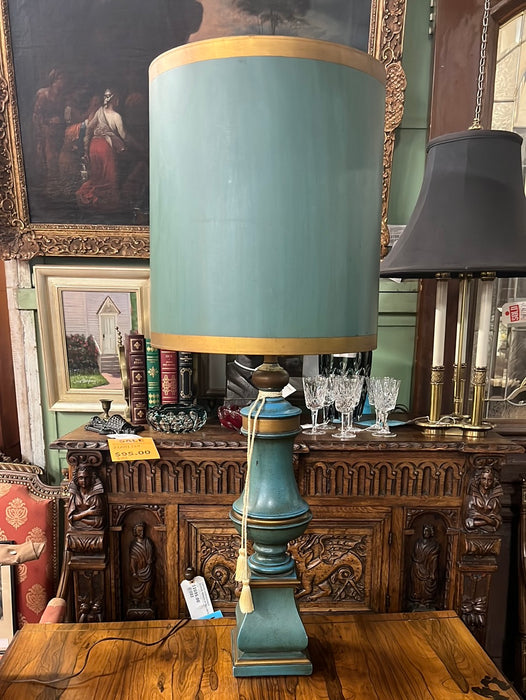 EXTRA LARGE TURQUOISE TABLE LAMP WITH GOLDEN DETAILS