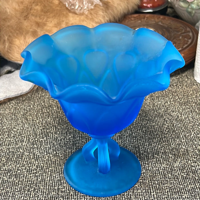 BLUE FROSTED GLASS COMPOTE