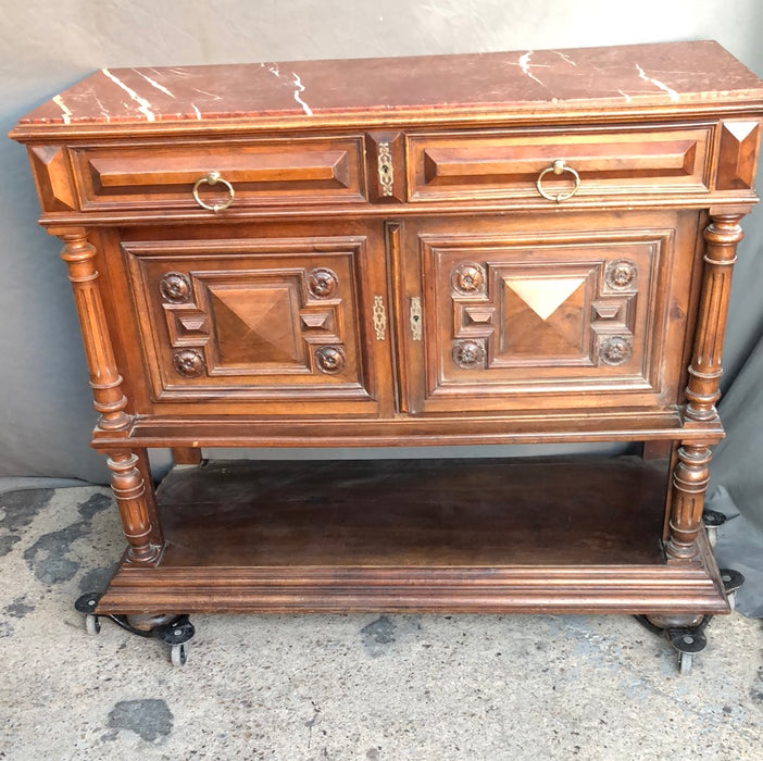 FRENCH WALNUT HENRI II MARBLE TOP SERVER