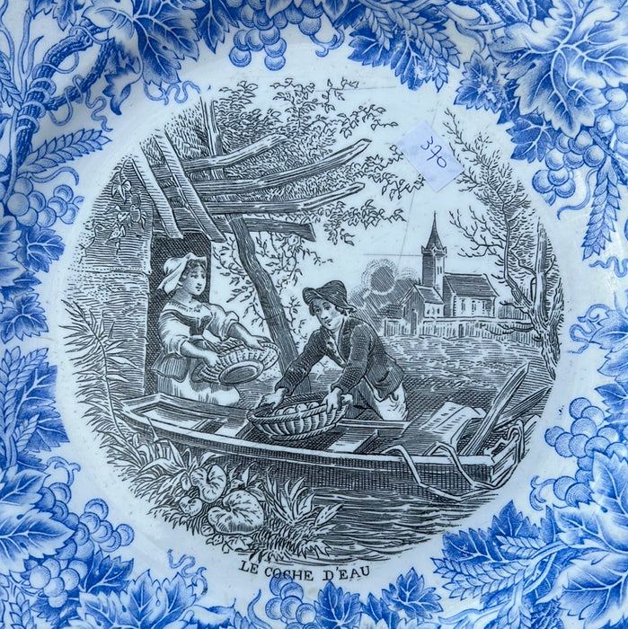BLUE AND BLACK TRANSFERWARE IRONSTONE PLATE - EACH