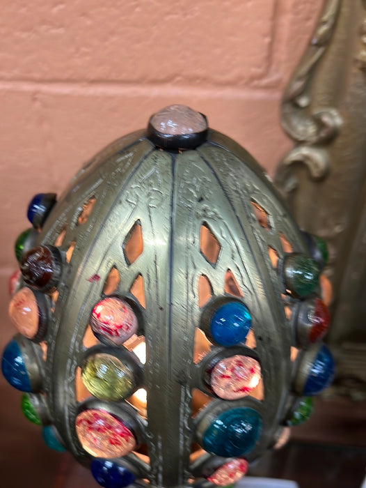 JEWELED BRASS MOROCCAN EGG SHAPED TABLE LAMP - AS FOUND