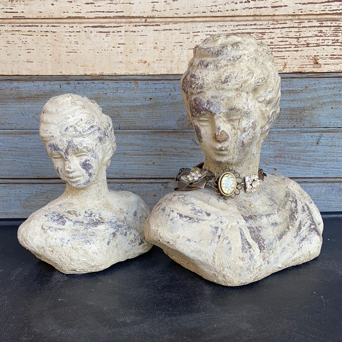 CAST STONE PAIR OF LADY BUSTS
