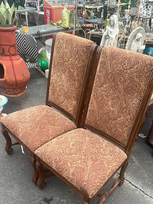 PAIR OF ARMLESS TAPESTRY CHAIRS - NOT OLD