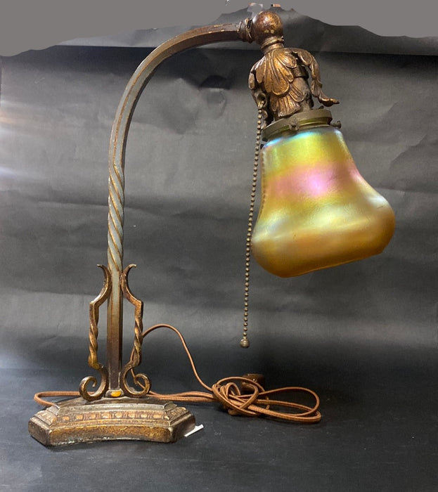 IRON DESK LAMP WITH IRIDESCENT SHADE