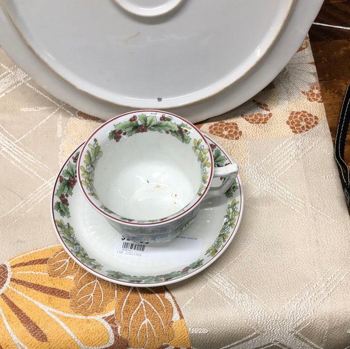 ADAMS GREEN CHRISTMAS IRONESTONE CUP AND SAUCER