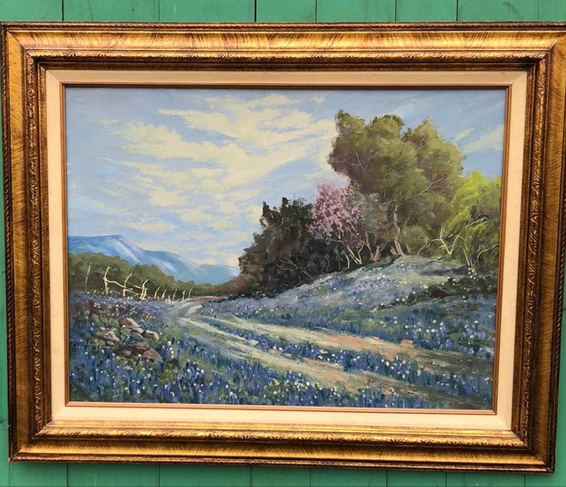 BLUEBONNET ROAD OIL PAINTING BY INA WOOD