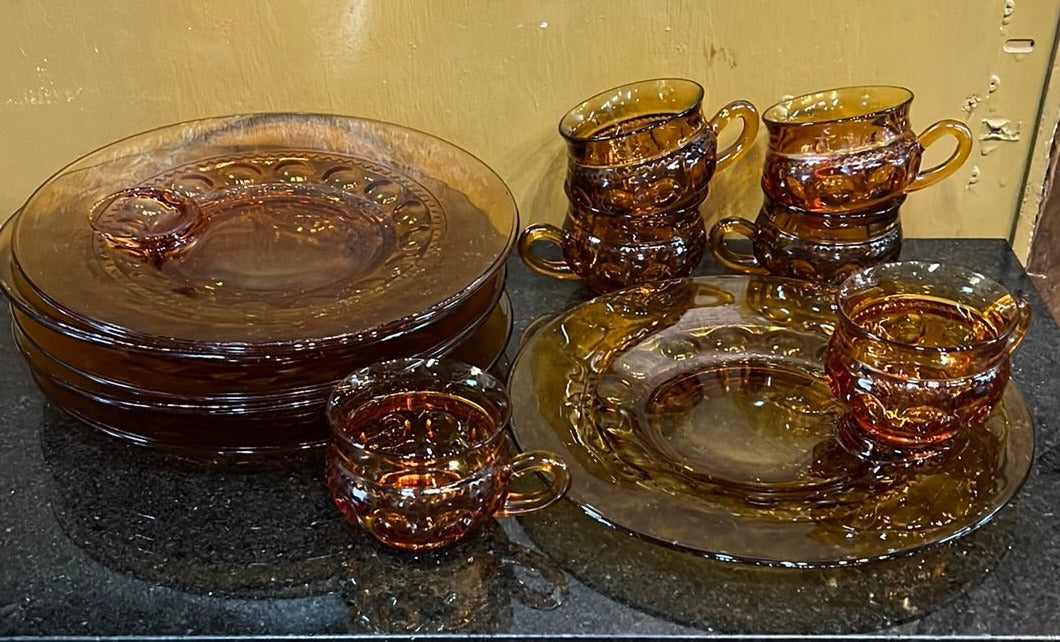 12 PIECE AMBER GLASS SNACK SET