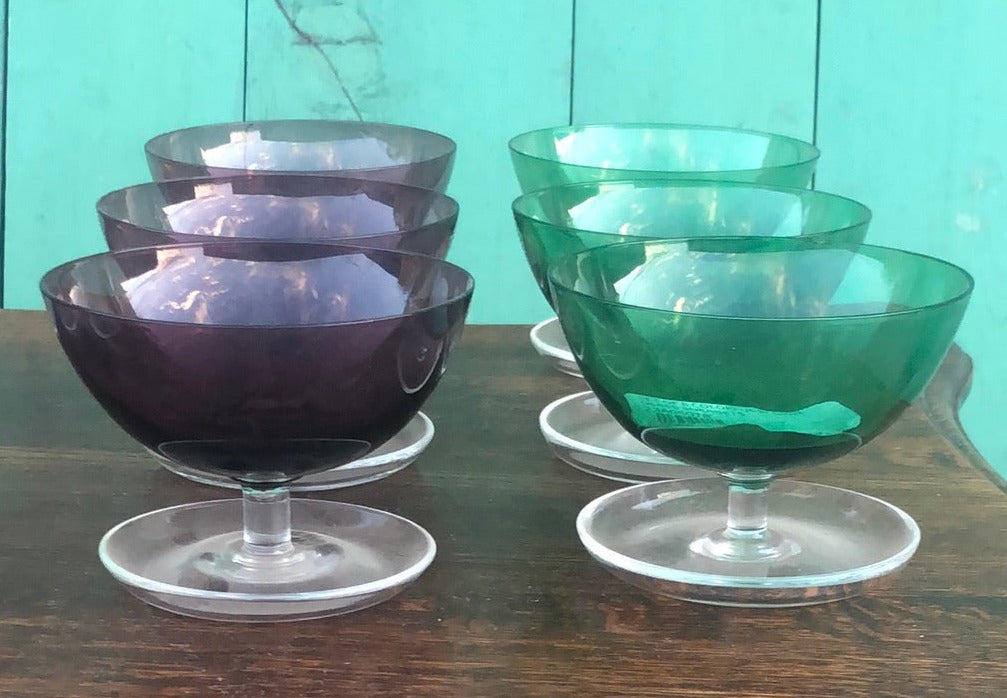 SET OF 6 COLORFUL BLOWN GLASS SHERBETS