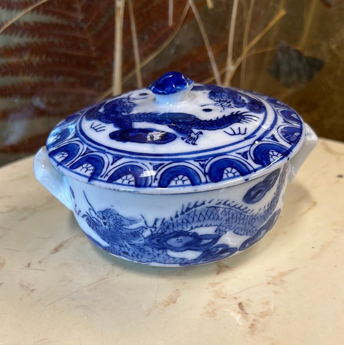 BLUE AND WHITE CHINESE DRAGON SMALL LIDDED BOWL - EACH