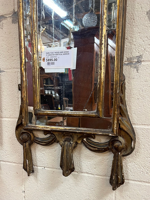 EARLY GILT WOOD AND GESSO 4' LOUIS XVI VERTICAL MIRROR