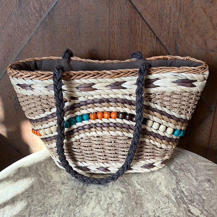 WOVEN SEA GRASS AND SISAL BEADED PURSE