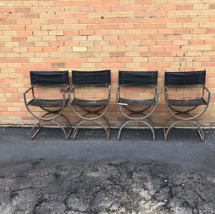 SET OF 4 STAINLESS STEEL AND BLACK CHAIRS