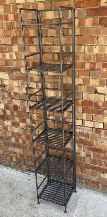 TALL NARROW GRAY METAL SHELF NOT OLD - AS FOUND