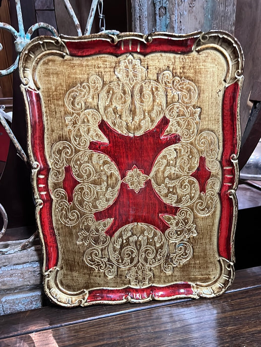 LARGE RED AND GOLD FLORENTINE TRAY