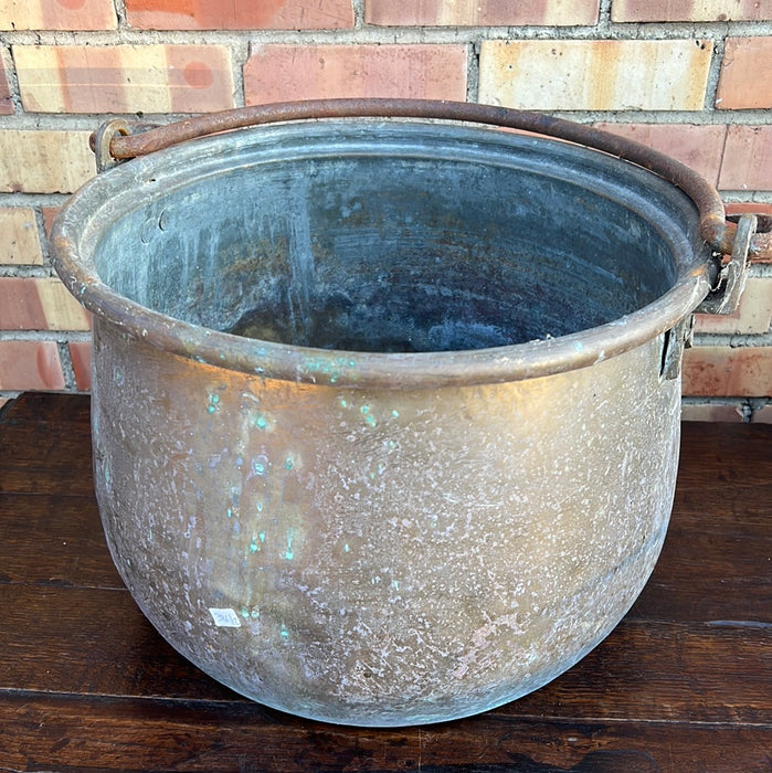 LARGE BRASS CANDY POT WITH IRON HANDLE