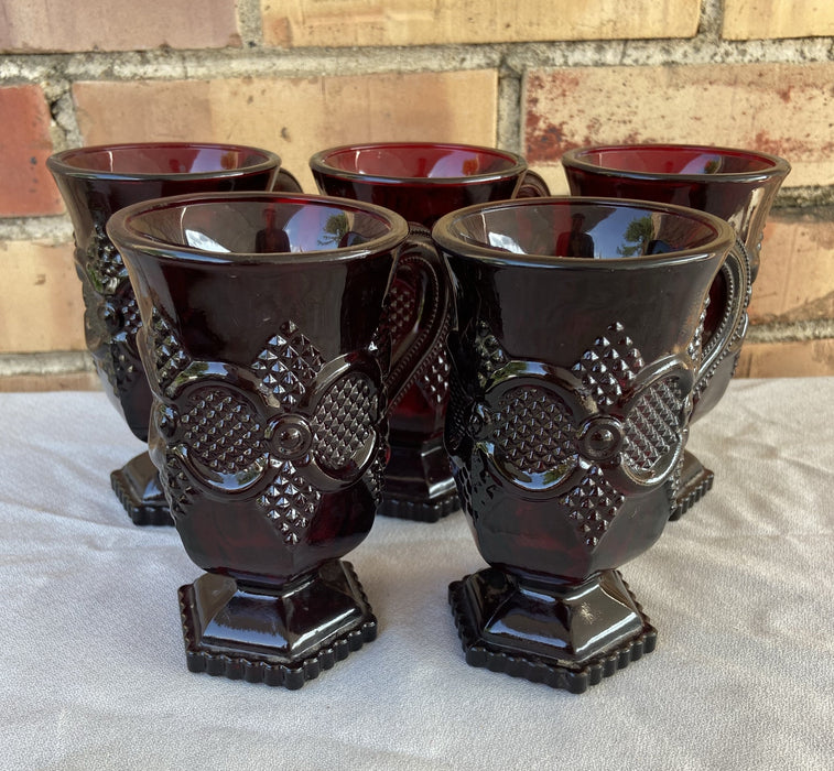 SET OF 5 RUBY GLASS IRISH COFFEE MUGS