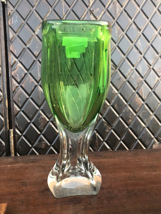 MURANO GREEN AND CLEAR ART GLASS VASE