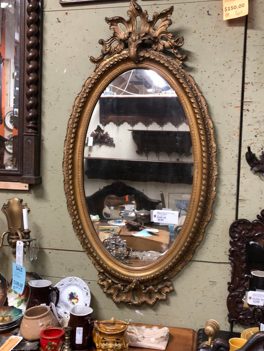 LARGE ORNATE OVAL 19TH C. GOLD FRENCH MIRROR