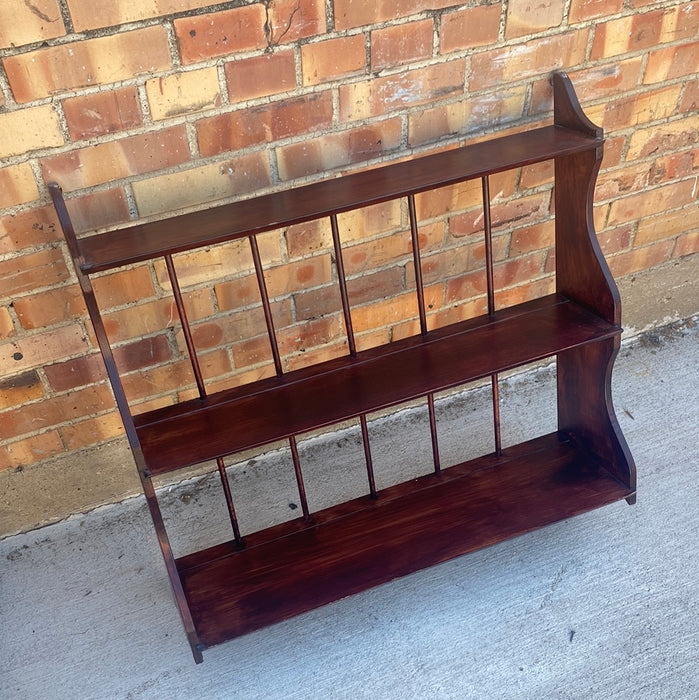 CURIO WOOD 3 SHELF WALL WITH SPINDLE BACK