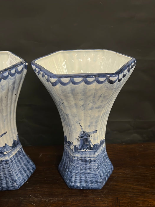 PAIR OF DELFT FLARED HEXAGONAL VASES