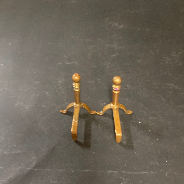 PAIR OF MINI BRASS ANDIRONS