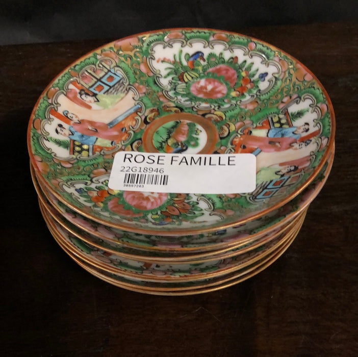 * SET OF EIGHT ROSE FAMILLE SAUCERS ADDED TO SOLD LOT