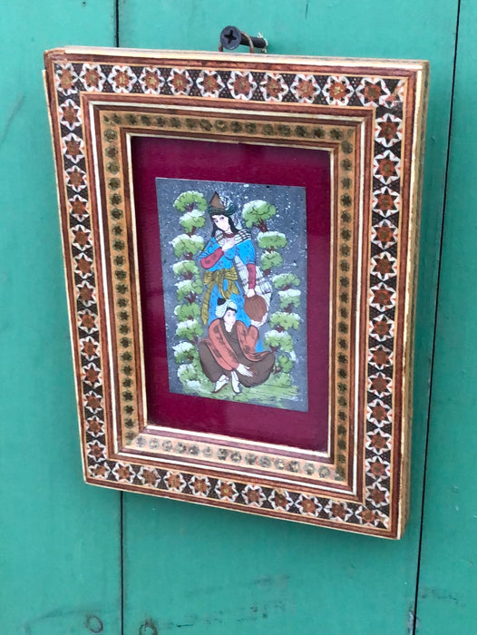 MINIATURE INDIAN PAINTING IN INTRICATELY INLAIND FRAME