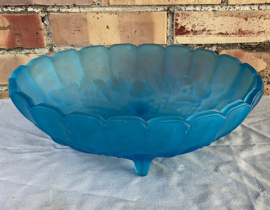 OVAL BRIGHT BLUE PRESSED GLASS COMPOTE