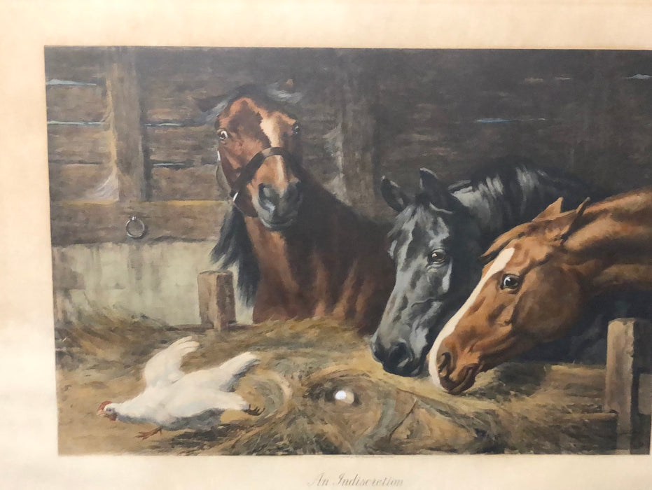 FRAMED FRINT OF 3 HORSES IN A BARN