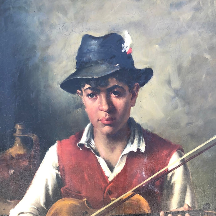 VIOLINIST OIL PAINTING ON CANVAS AS FOUND