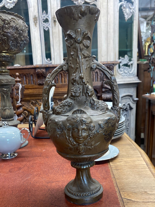 FRENCH SPELTER VASE WITH LADY