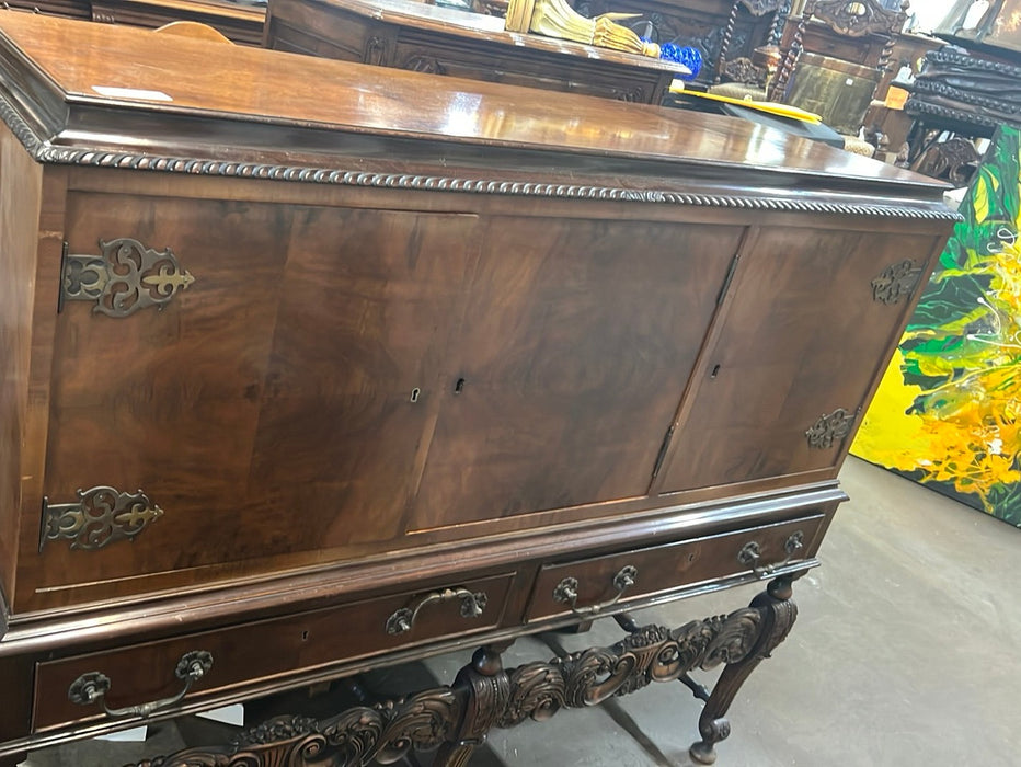 OYSTER BURL WITH BRASS AND WALNUT BAR CABINET