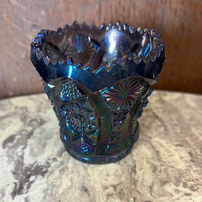 DARK BLUE CARNIVAL GLASS TOOTHPICK HOLDER