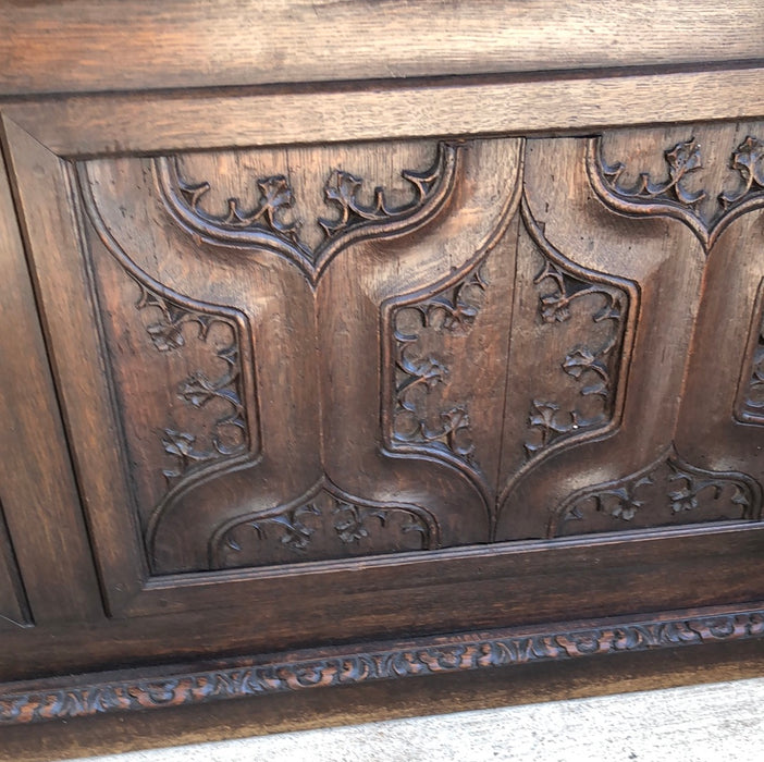 LARGE DARK OAK GOTHIC COFFER