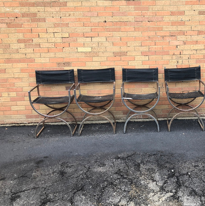 SET OF 4 STAINLESS STEEL AND BLACK CHAIRS