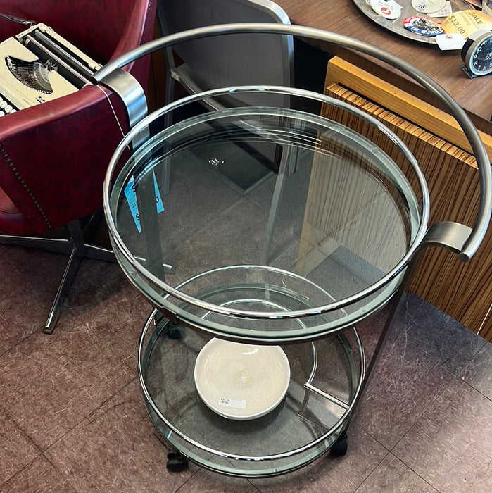 CHROME AND GLASS ROUND BAR CART