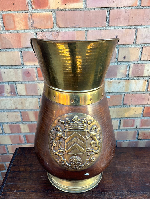 LARGE COPPER WITH BRASS CREST UMBRELLA HOLDER
