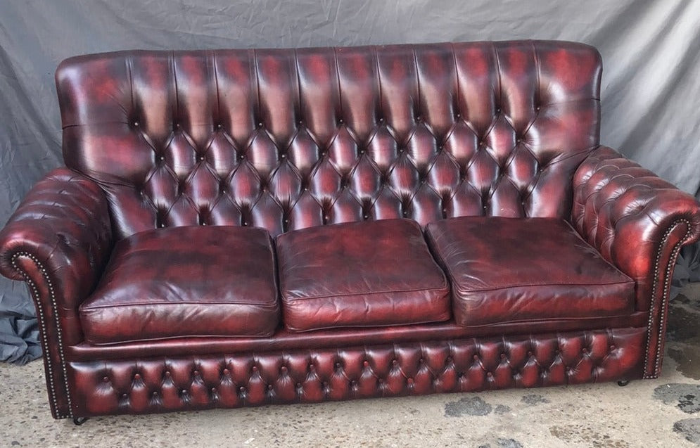 ENGLISH OXBLOOD LEATHER CHESTERFIELD SOFA