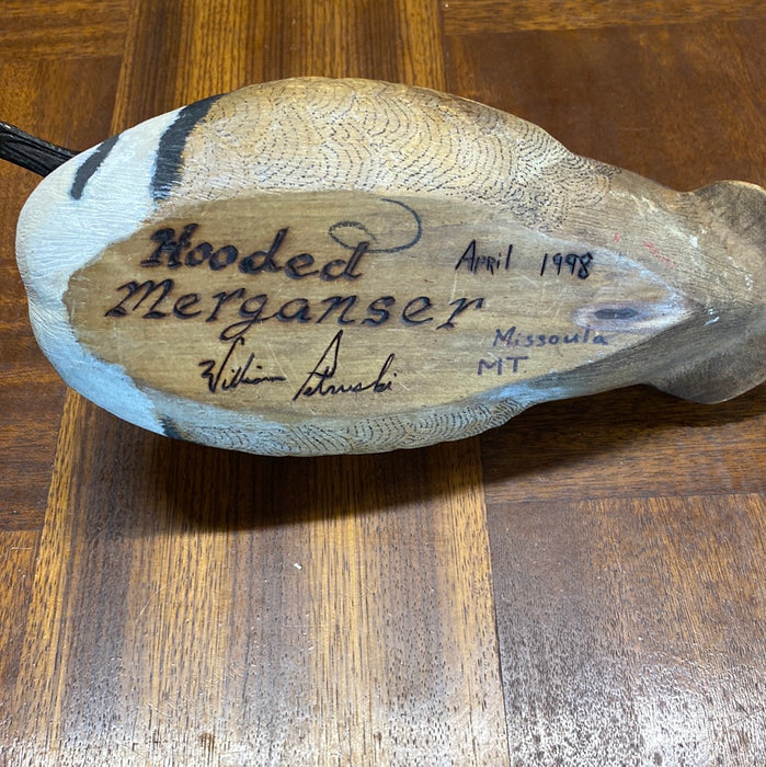 CARVED WOODEN HOODED MERSANGER DUCK DECOY