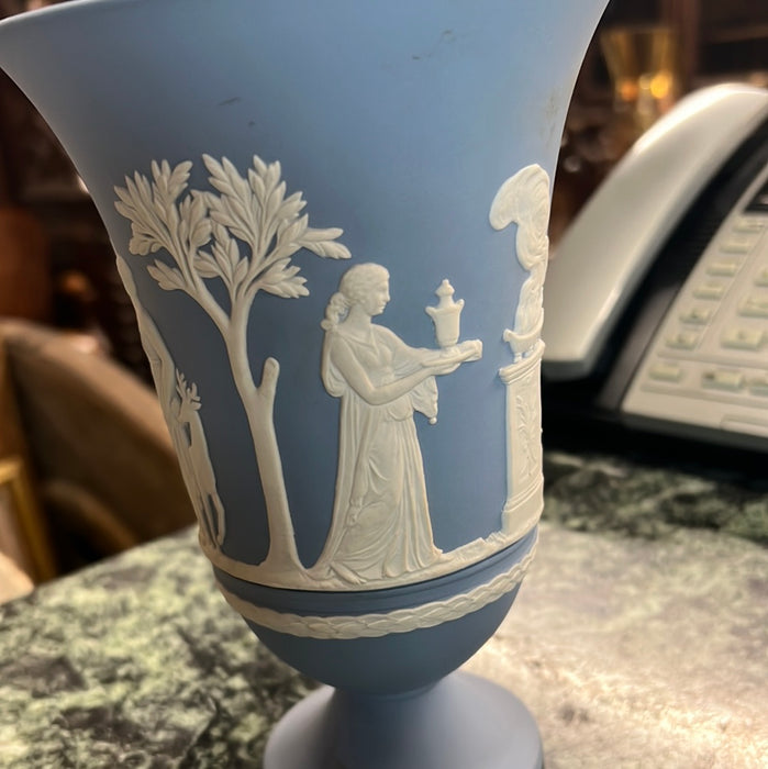 TALL JASPERWARE BLUE VASE