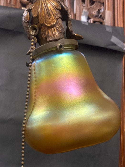 IRON DESK LAMP WITH IRIDESCENT SHADE