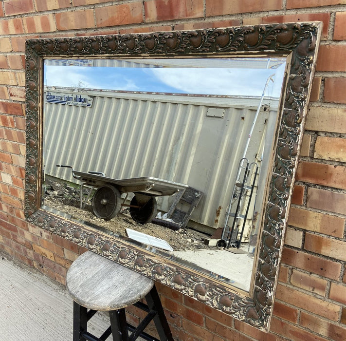 RECTANGULAR HEAVY RELIEF BEVELED MIRROR WITH GREAT PATINA
