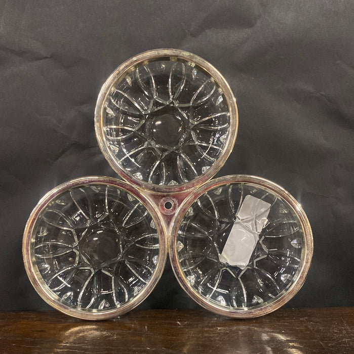 3 GLASS SERVING BOWLS WITH SILVERPLATE RIM