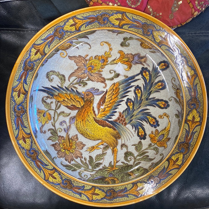 LARGE DELFT GOUDA CHARGER WITH BIRD
