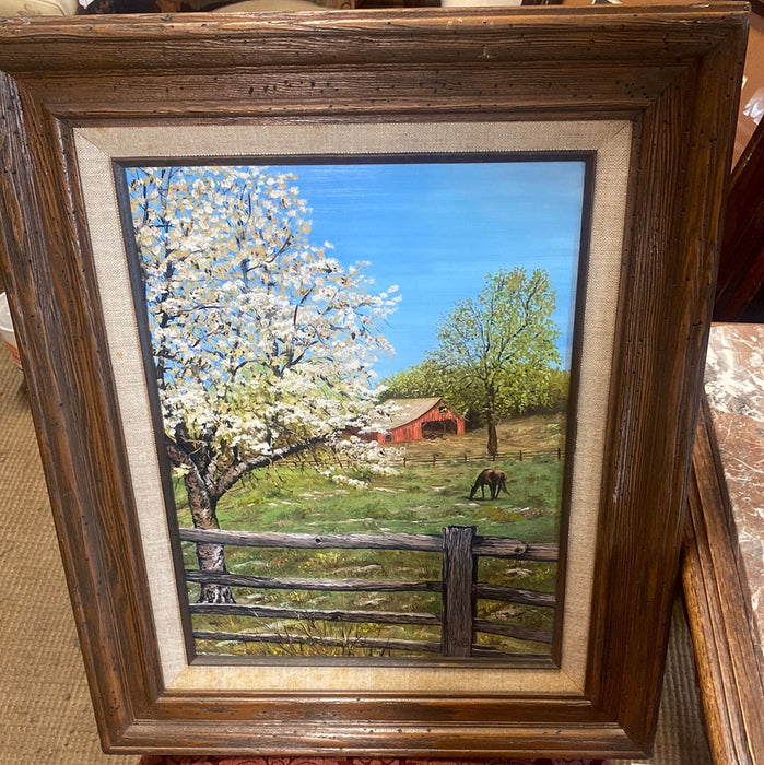 SMALL VERTICAL OIL PAINTING ON BOARD "B.HERD SPRINGTIME 1975”